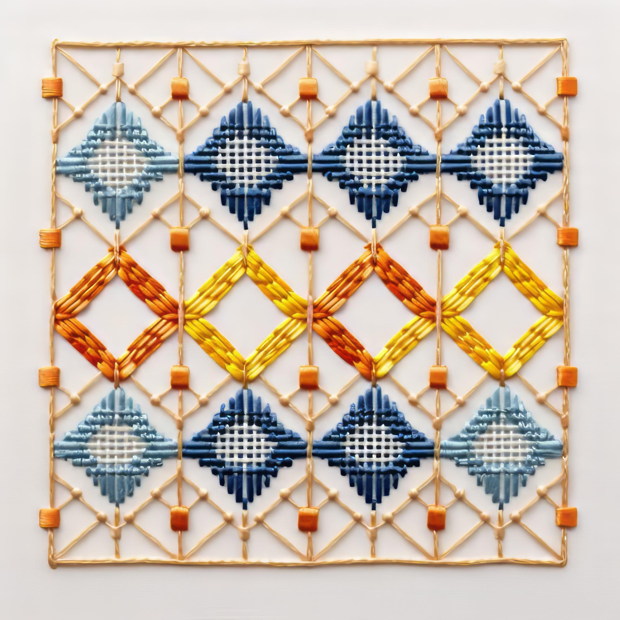 duży haftowany panel ścienny z geometrycznym wzorem